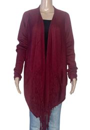 Cashmere Blend Drape Front Fringed Cardigan