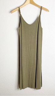 Carly Jean Olive Green Linen Blend Midi Tank Dress Size Medium