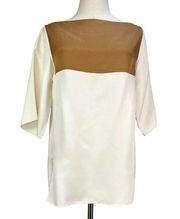 Akris Silk Boatneck Color Block Top Neutral Ivory Blouse