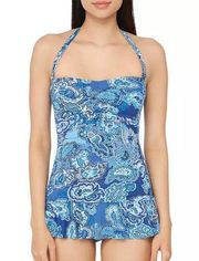 Ralph Lauren Blue Paisley Underwire Captiva Bandeau Swimsuit w/Strap 4 NWT