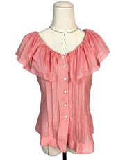 Moulinette Soeurs Blouse Womens Size 0 Pink Silk Ruffle Collar Sleeveless Pleats