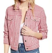 Blank NYC Lightweight Railroad Striped Denim Jacket Red White Stripes Small