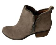 Lucky Brand Boots Bartalino Taupe Suede Ankle Boot Double Zip Women's Size 8.5M