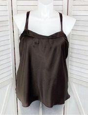 Apostrophe Ruffle Back Bow Satin Tank Top Brown XL