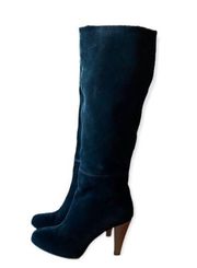Like New Joie Caviar Black Suede Tall Heeled Boots With Stitching detail round