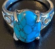 Turquoise stone boho silver ring size 8