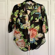 SALE Ambiance apparel floral chiffon button down size small