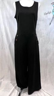 Black textured wide leg retro jumpsuit with pockets size medium