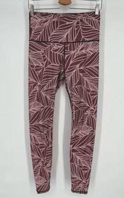 Yoga Democracy Printed Full Length Leggings Sz M Mauve Pink Floral