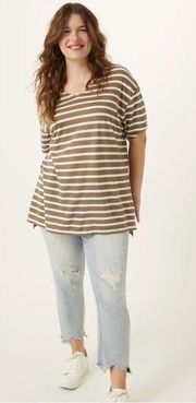 East Adeline Striped V-neck Tunic Top T-shirt Tee 2X Dia & Co Plus Size NWT New