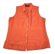 Ashley Stewart Womens Plus Size 2X Orange Linen Rayon Blend Sleeveless Button Up