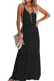 NEW Black Spaghetti Strap Beach Long Maxi Sun Dress M