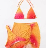 SheIn Pink & Orange Tie Dye Bikini Set w/ Skirt