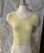 GUESS Yellow And White Stripped Form Fitting Scoop Neck Cropped Top- Size XS