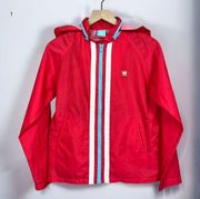 Quiksilver Red Striped Long Sleeve Windbreaker Jacket w/ Packable Hood Sz S