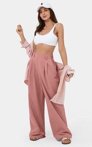 Halara Size Xs High Waisted Wide Leg Flowy Casual Side Pocket Linen Feel Pant