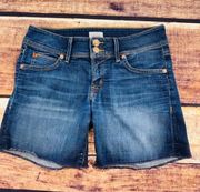 Hudson Women The Croxley Mid Thigh Denim Short Blue Size 24 Rolled-Hem Stretch