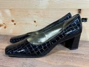 Liz Claiborne Angelina Women's Size 8.5M Black Croc Print Patent Pumps Pointed T