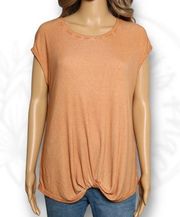 Jane & Delancey Ribbed Dolman Short Sleeve Knot Front Top T-Shirt Orange Size S