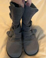 Refresh sz6 grey booties w/side zip buckles round toe above ankle like new