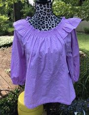 Sonoma Smocked Tunic M Lavender Peasant Top Women's Ruffles 3/4 Sleeve Cotton