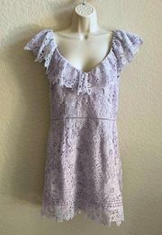 Lilac Lace Ruffle V Neck Mini Dress Flutter Sleeves Women’s Large