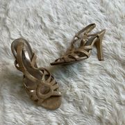 Platinum BP Gold Shimmer Open Toe Heels 8M