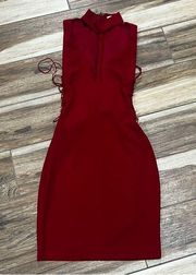 Seek the label red high neck fitted dress