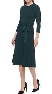 NEW Eliza J Fit + Flare Belted Sweater Dress in Spruce, Size XL New w/Tag