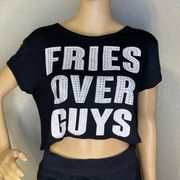 Blinged Fries Over Guys Cropped T-shirt Black With White Writing Large