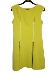 Gracia Womens Size M Neon Yellow Front & Back Zipper Pleated Sleeveless Dress