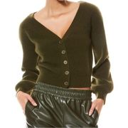 Alice + Olivia Dee Ribbed Off The Shoulder
Cashmere Crop Cardigan Olive Medium