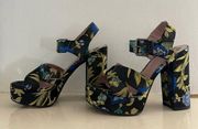 CIRCUS BY SAM EDELMAN Maria Metallic Floral Strappy Platform Sandal Heels