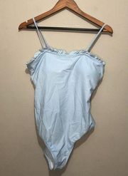 One Piece Swim Suit w/ Ruffle Neckline & Removable Straps Light Blue Large