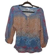 Diane von Furstenberg Silk Light Colorful Blue Blouse Button Boho Indie Summer 4