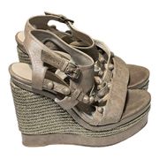 Belenciaga Paris Gray Leather  Sandal Woven Design Wedge Sandal EU 40/US 9