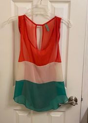 Tan Tunic Top Woman Color Block M