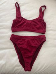 Red High Waisted Bikini Set