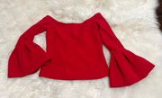 off the shoulder Tess bell sleeve top in red