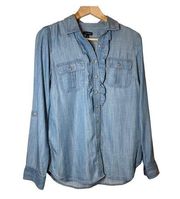 Talbots Lyocell Denim Ruffle Western Shirt Top XS Chambray