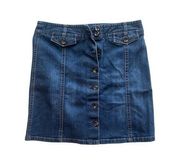 Ann Taylor Size 8 Petite Button Up Blue Jean Skirt with Belt Hoops