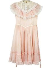 GUNNE SAX Womens Vintage 70s Floral Lace Trim Victorian Prairie Dress Size 14
