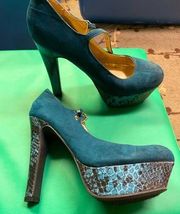 G by Guess Varika High Heel Platform Pumps, Teal/Black Sz. 7.5