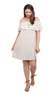 Kori America Off Shoulder Striped Mini Dress | Embroidered Ruffle Detail Size XL