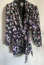 ASOS  Floral Print Long Sleeves Tie Front Wrap Blazer Cutout Dress, Size 10