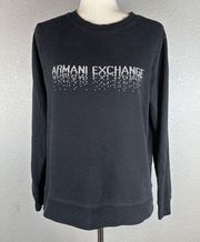 Armani Exchange AX Womens Front Logo Crew Neck Pullover Sweatshirt Size XL Black