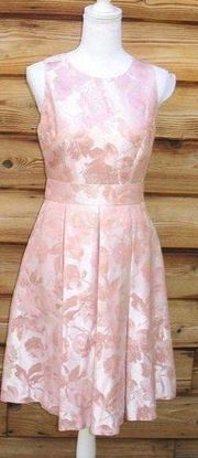 Vintage Eliza J Pink Brocade Fit and Flare Dress Pockets