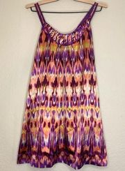 Oscar de la Renta Colorful Silky Satin Tank Swing Dress Size M