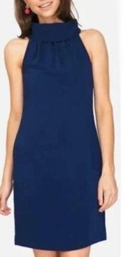 Sail to Sable navy blue high neck button back dress