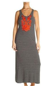 THML Black Striped Day Sheath Dress xs embroidered